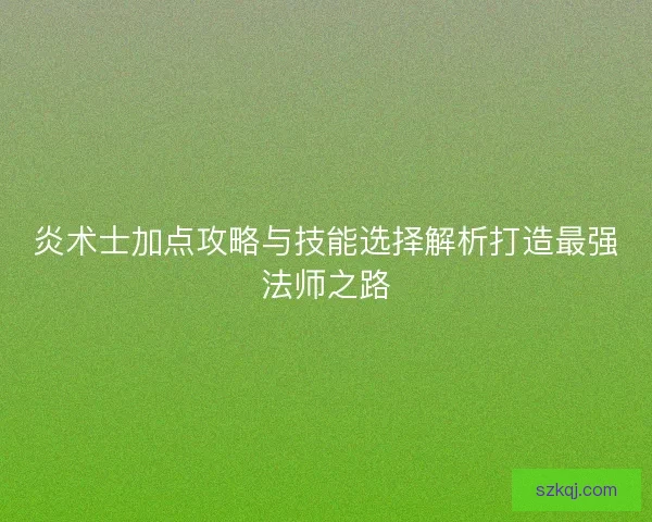 炎术士加点攻略与技能选择解析打造最强法师之路